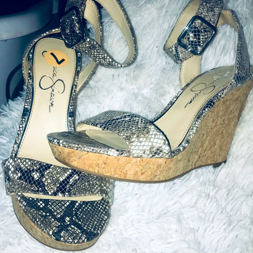 Snakeskin wedge sandals